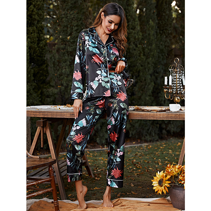 New women's home clothing seven pieces of printed silk sets of long sleeve pajamas women spring and Autumn wholesale 2153