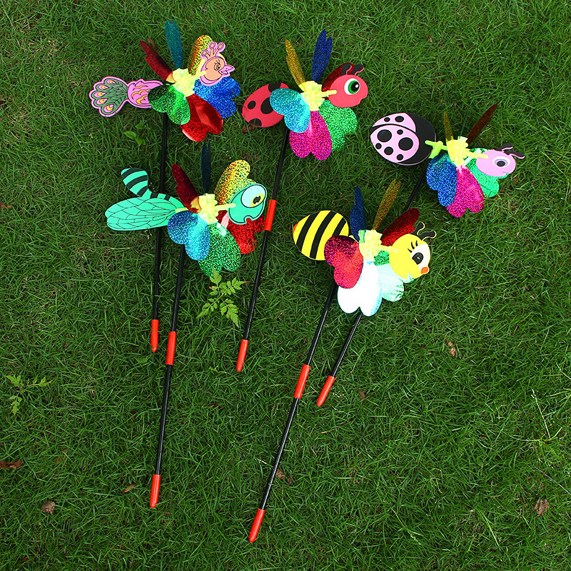 Three-dimensional insect windmills, cartoon bees, butterflies, sequined windmills, outdoor children's toys, park street stalls, and hot sales Specification drawing