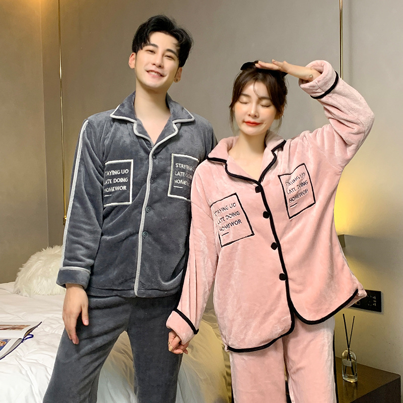 Coral velvet pair pajamas Winter thick flannel Long sleeve warm home suit two pieces 2078+2079