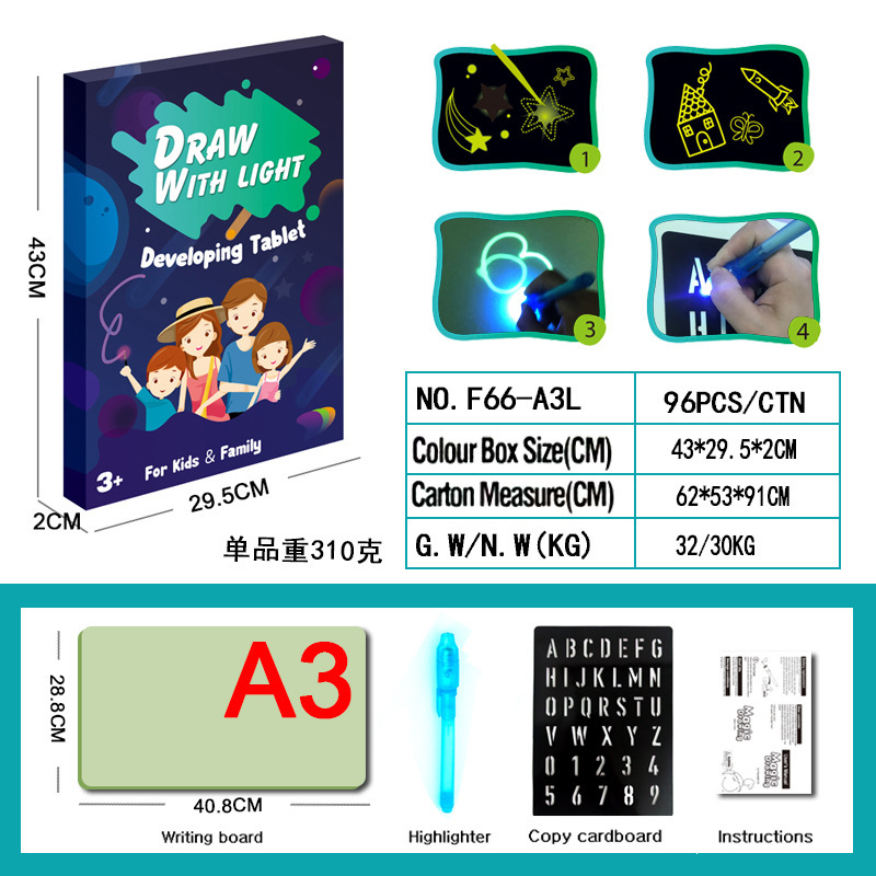 Draw With Light Fun Children's luminous toys Doodle Drawing Writing Board Night Light Board Fluorescent board Application Scenario