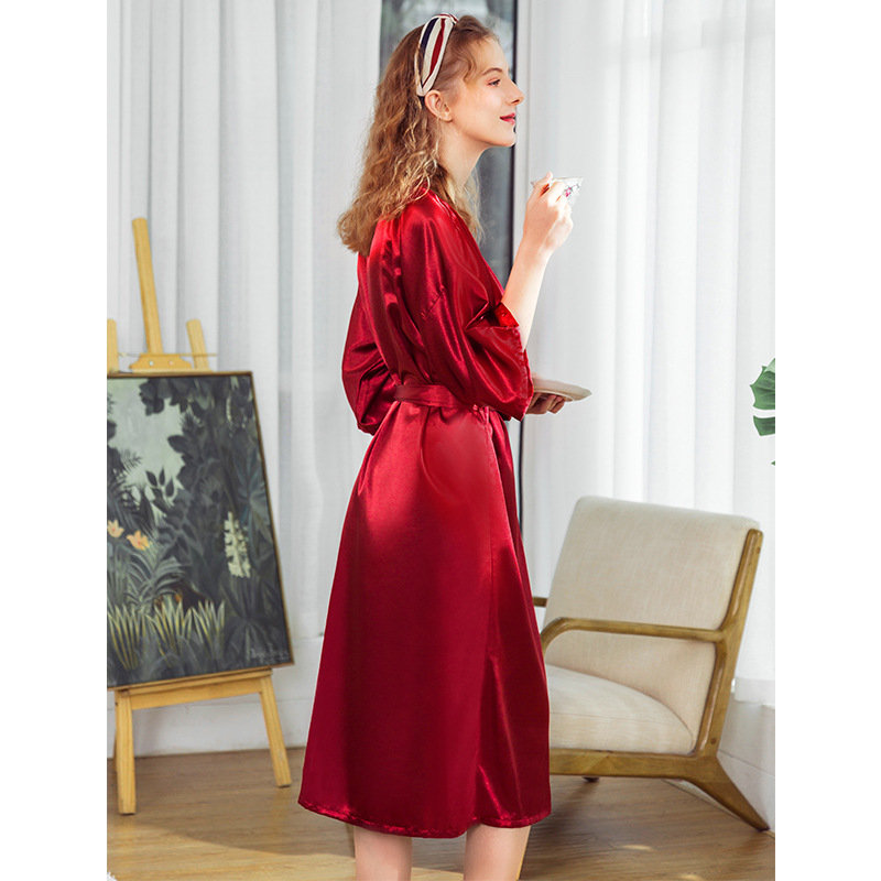 Cross border Nightgown Silk wedding Nightgown Lady summer long bridesmaid red bride morning gown Household nightgown WP1351