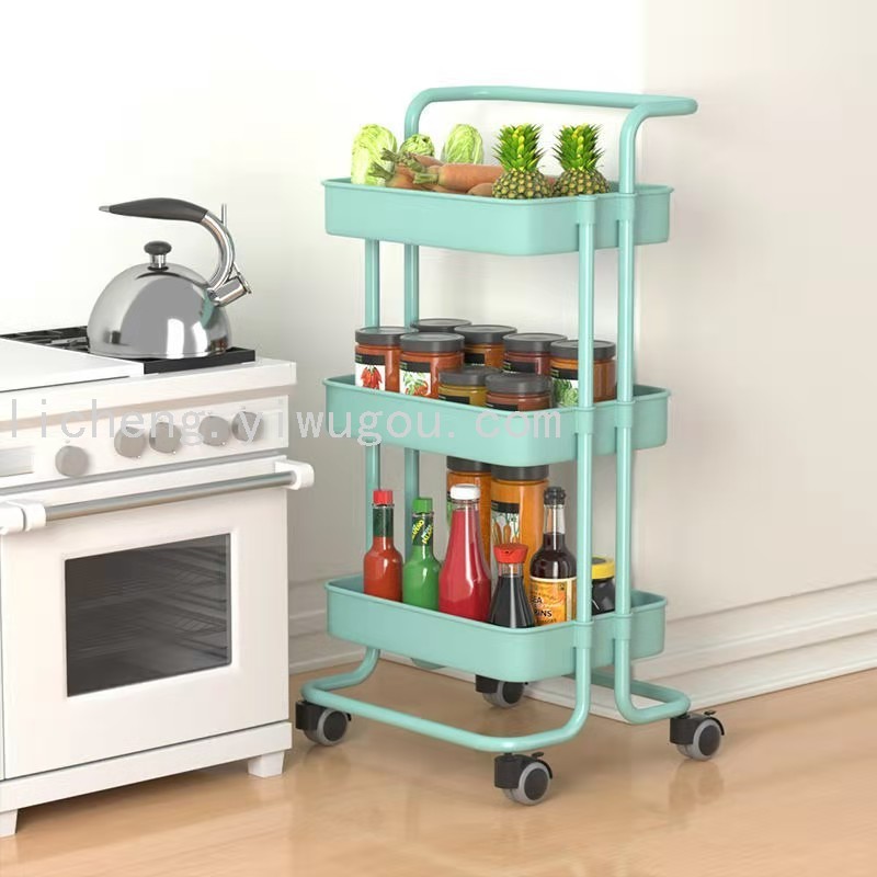 Kitchen floor storage rack, bedroom living room multi-layer wheeled movable baby products storage rack Item Picture