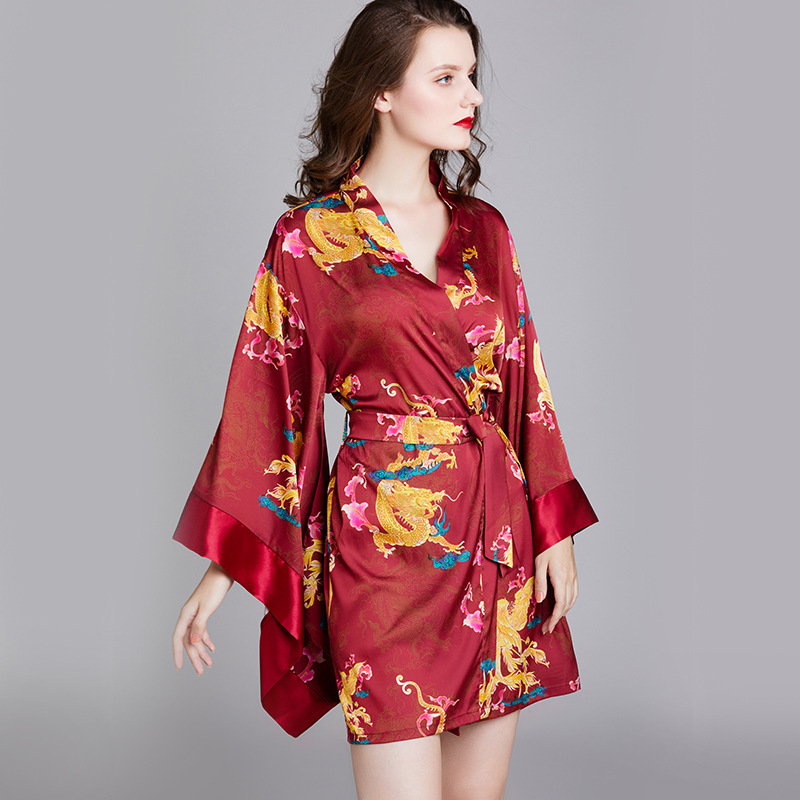 Pajamas Lady spring/summer silk nightgown Wedding makeup gown wide sleeve cardigan bridal robe wholesale 1680