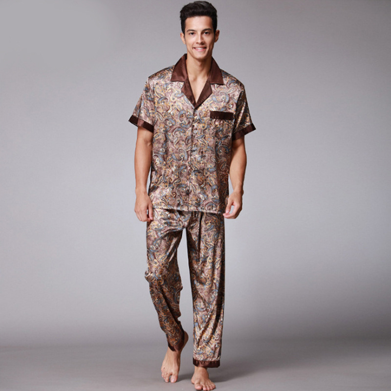 Silk pajamas spring and summer two sets of sleeves and trousers home clothing manufacturers wholesale silk pajamas spring and summer home