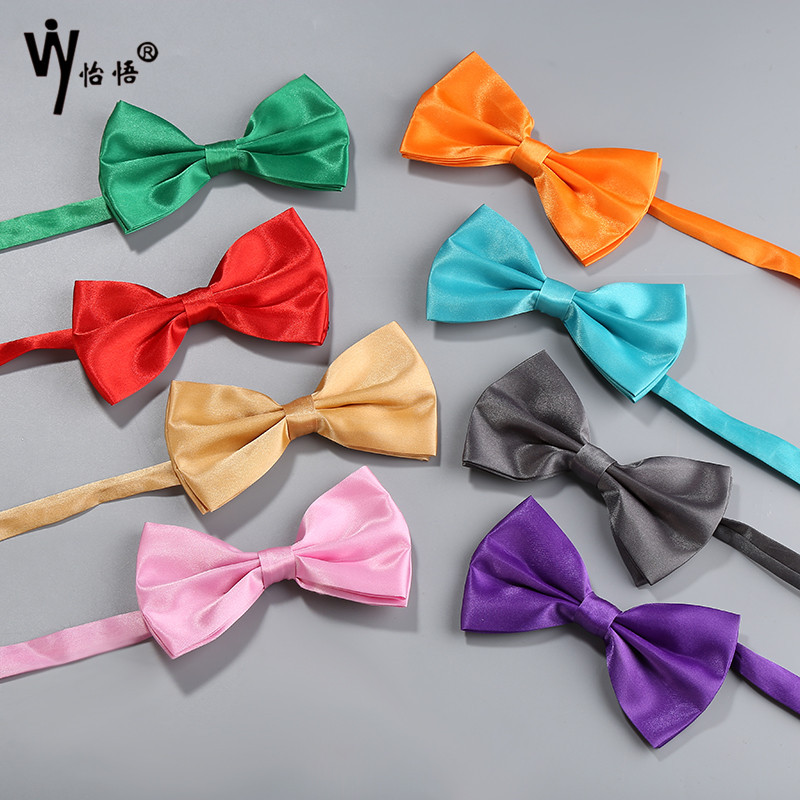 New promotion: Thickened men's and women's solid color bow ties, banquet and wedding double-layer flat bow ties wholesale details Picture