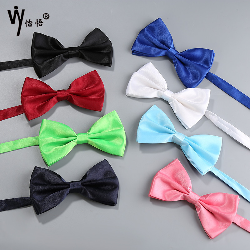 New promotion: Thickened men's and women's solid color bow ties, banquet and wedding double-layer flat bow ties wholesale Specification image