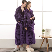 Spliced flannel couple bathrobe men and women lengthen thickening large size bathrobe pyjamas autumn/winter