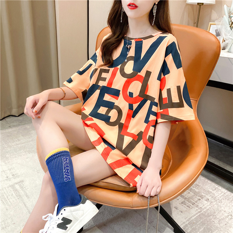 Pure cotton mid-length short-sleeved T-shirt skirt for women's summer wear, a super popular online celebrity. Loose European station top for women's T-shirt for women Application Scenario