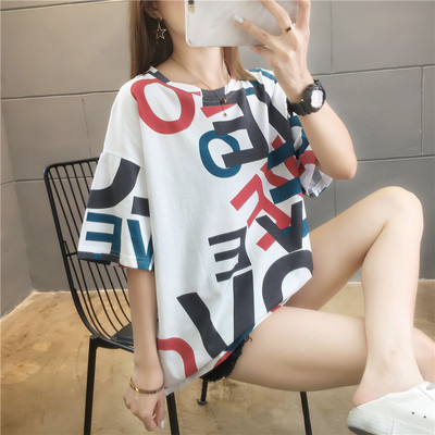 Printed creative short-sleeved girl T-shirt 2021 Summer new style plus-size loose casual slimming top
