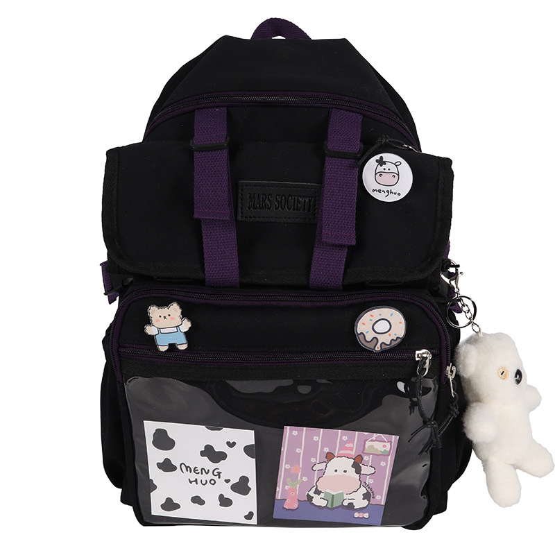 Campus art schoolbag for girls, Korean version of Instagram, Harajuku middle school students, multi-pocket large capacity backpack, card nylon backpack Item Picture