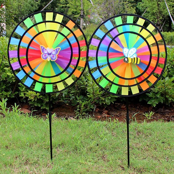 Wholesale of outdoor black-edge double-layer fabric turntable wind bars, double-layer pull bars, large windmills, and double children's toy windmills details Picture