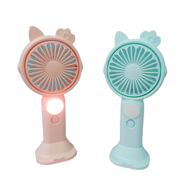 Mini cartoon cat fan with LED night light, desktop phone stand, two-speed wind outdoor portable fan Item Picture
