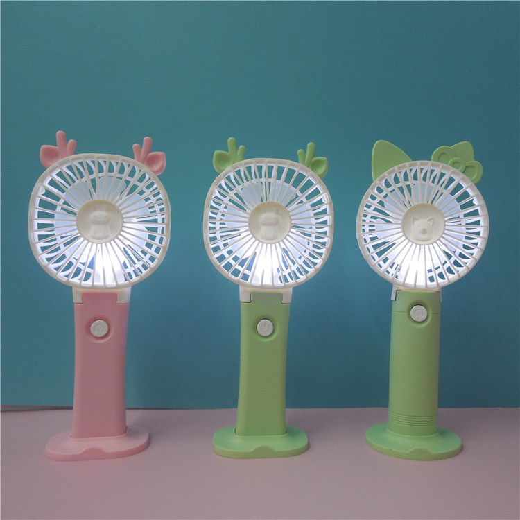Usb-charged Deer Mini fan with LED night light, foldable portable handheld small fan, two-speed adjustable wind details Picture