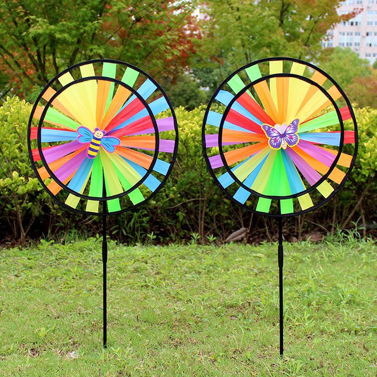 Wholesale of outdoor black-edge double-layer fabric turntable wind bars, double-layer pull bars, large windmills, and double children's toy windmills Specification drawing