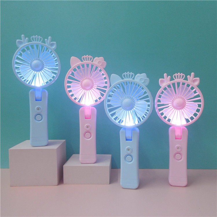 Little Deer Spray Hydrating Fan, handheld folding usb charging mini outdoor fan with light spray full figure