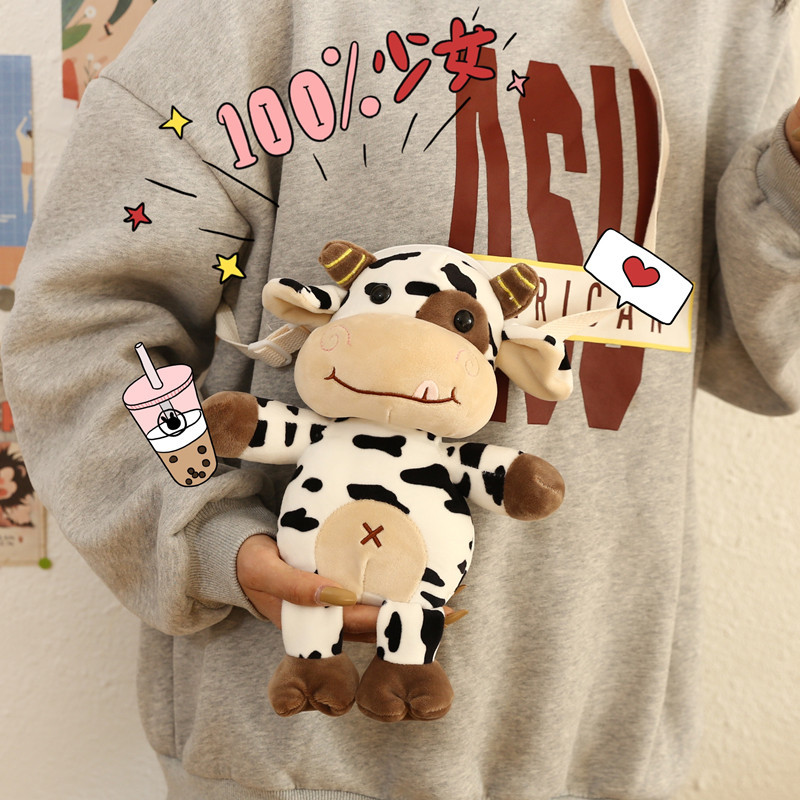 2022 New cute and soft Cartoon cow bag, doll, single-shoulder bag, Japanese-style soft and cute crossbody plush bag full figure