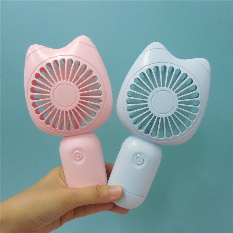 Cartoon cute cat usb charging handheld strong wind fan with base, 2 wind speed Settings, convenient gift logo customization Specification drawing