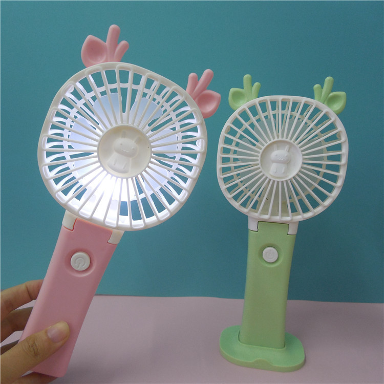 Usb-charged Deer Mini fan with LED night light, foldable portable handheld small fan, two-speed adjustable wind Specification drawing