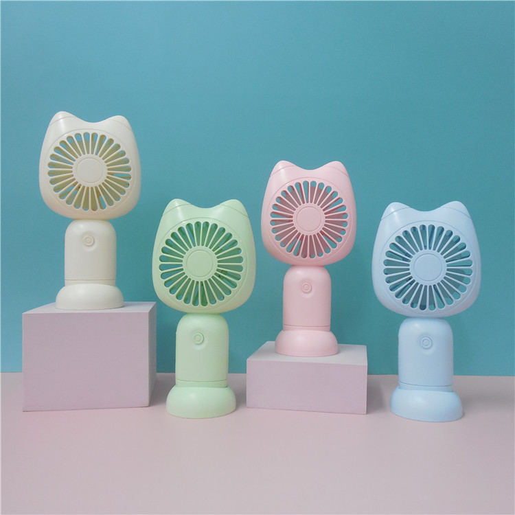 Cartoon cute cat usb charging handheld strong wind fan with base, 2 wind speed Settings, convenient gift logo customization details Picture
