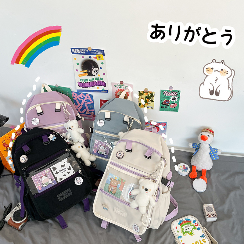 Campus art schoolbag for girls, Korean version of Instagram, Harajuku middle school students, multi-pocket large capacity backpack, card nylon backpack Application Scenario