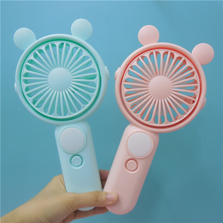 Mini cartoon cat fan with LED night light, desktop phone stand, two-speed wind outdoor portable fan full figure