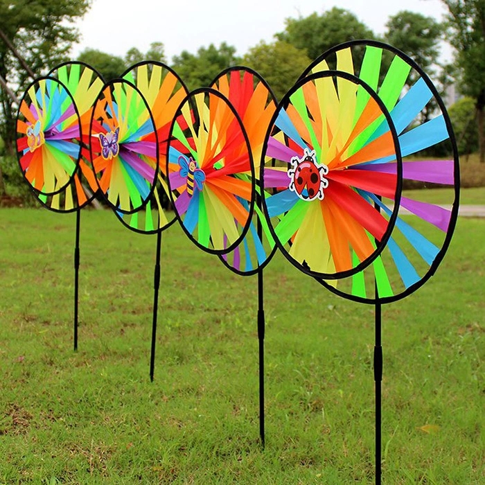 Wholesale of outdoor black-edge double-layer fabric turntable wind bars, double-layer pull bars, large windmills, and double children's toy windmills full figure