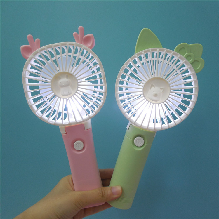 Usb-charged Deer Mini fan with LED night light, foldable portable handheld small fan, two-speed adjustable wind full figure