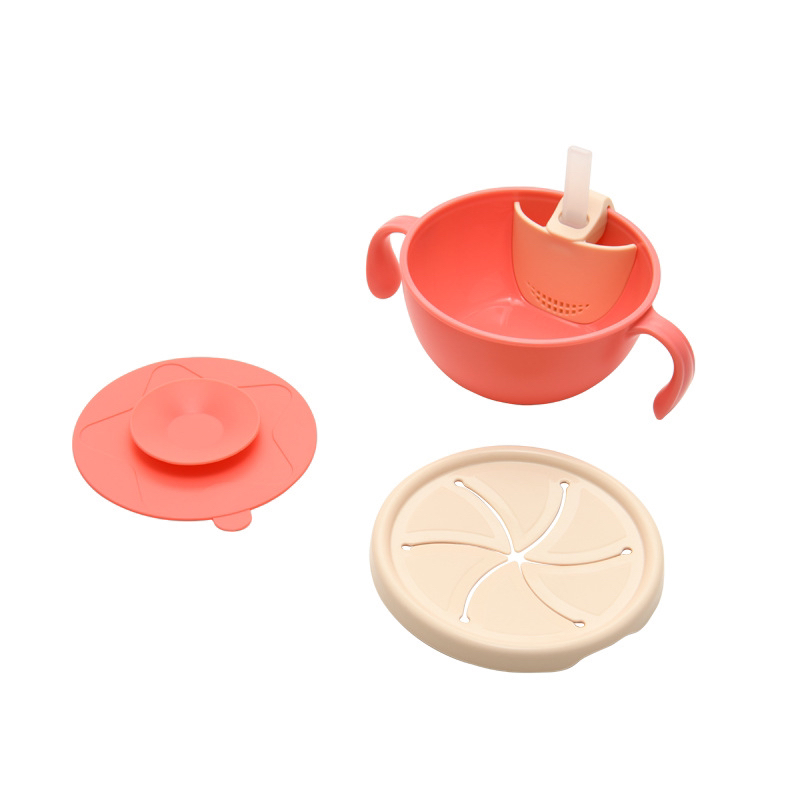 New silicone straw baby bowl for infants and children, suction cup type soup drinking straw bowl Item Picture