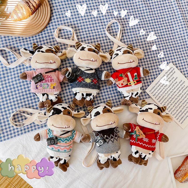 New 2022 Plush and cute cow figurine crossbody bag for female students, Korean version children's doll small bag wholesale full figure