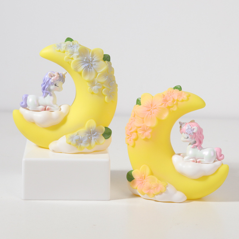 Creative gifts, resin handicrafts, unicorn moon night light ornaments, girlish heart, ins style bedroom decorations Application Scenario