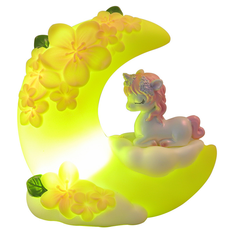 Creative gifts, resin handicrafts, unicorn moon night light ornaments, girlish heart, ins style bedroom decorations Item Picture