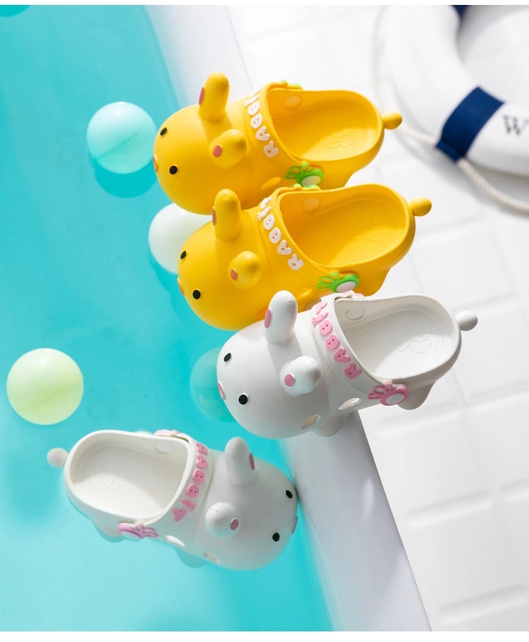 2022 New Cartoon White rabbit headwear slippers for girls, primary school students, parent-child slippers, anti-slip baby cool slippers details Picture