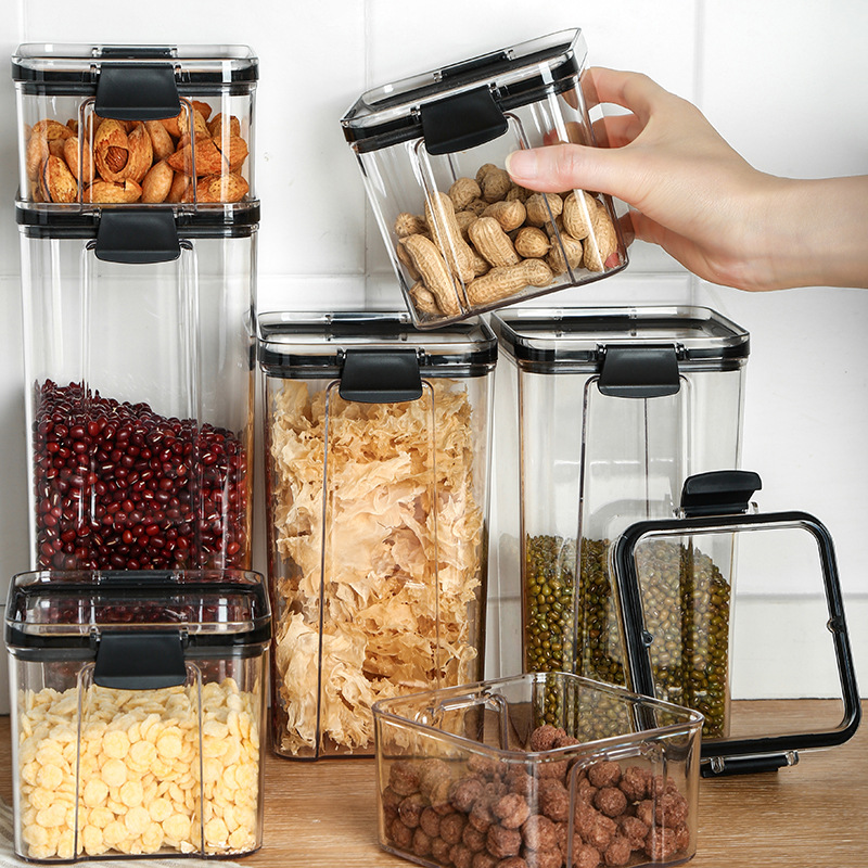 35823 cocina tipo mosquetón plástico sellado lata de almacenamiento de grano multigrano almacenamiento de fideos crisper box easy snap food jar