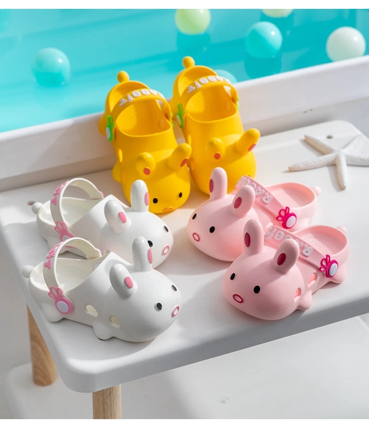 2022 New Cartoon White rabbit headwear slippers for girls, primary school students, parent-child slippers, anti-slip baby cool slippers full figure