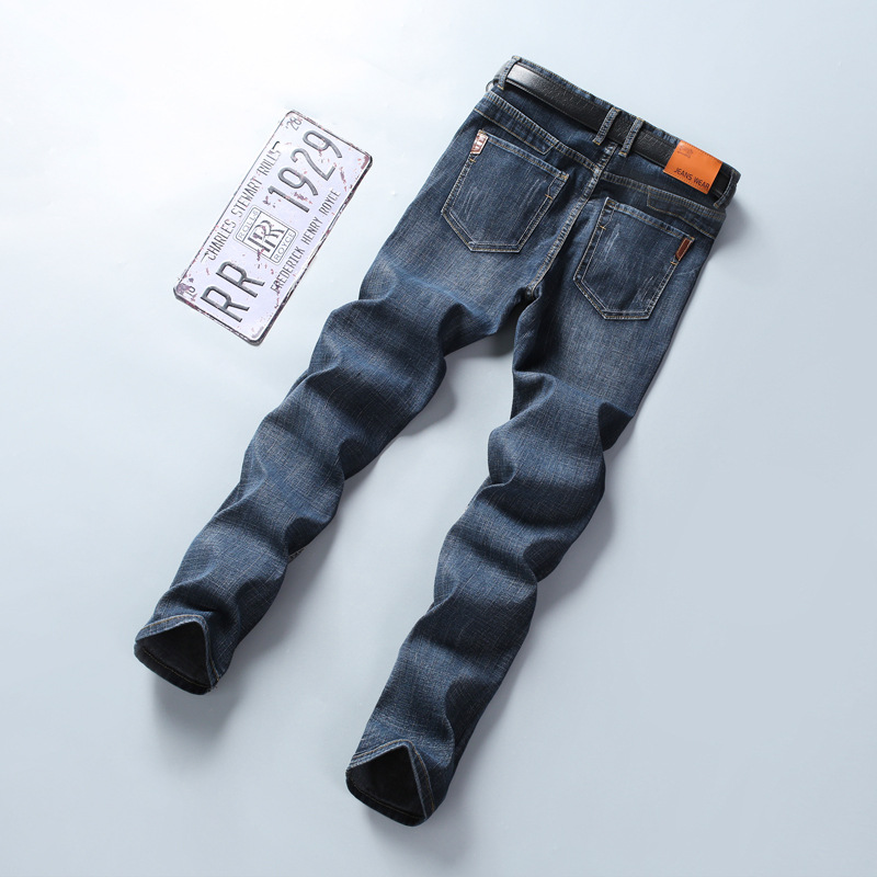Four-season jeans, men's slim-fit straight jeans, men's Korean-style large-sized stretch pants, trendy spring style Application Scenario
