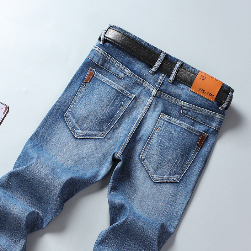 Four-season jeans, men's slim-fit straight jeans, men's Korean-style large-sized stretch pants, trendy spring style