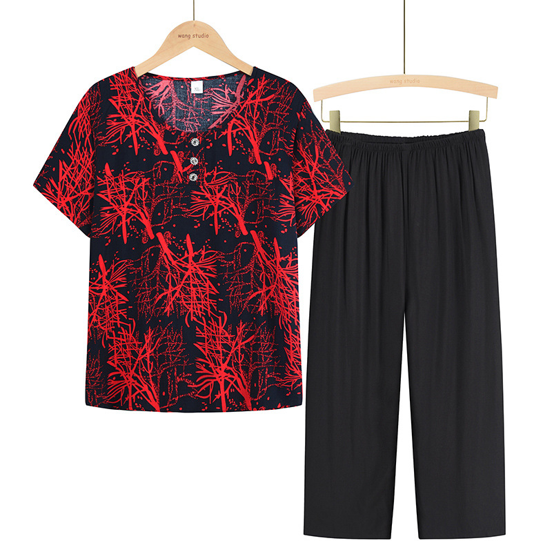 Summer clothing sets for mothers aged 40 to 60, short-sleeved T-shirts and tops for middle-aged women, and summer clothing for women's wear for the elderly Specification image
