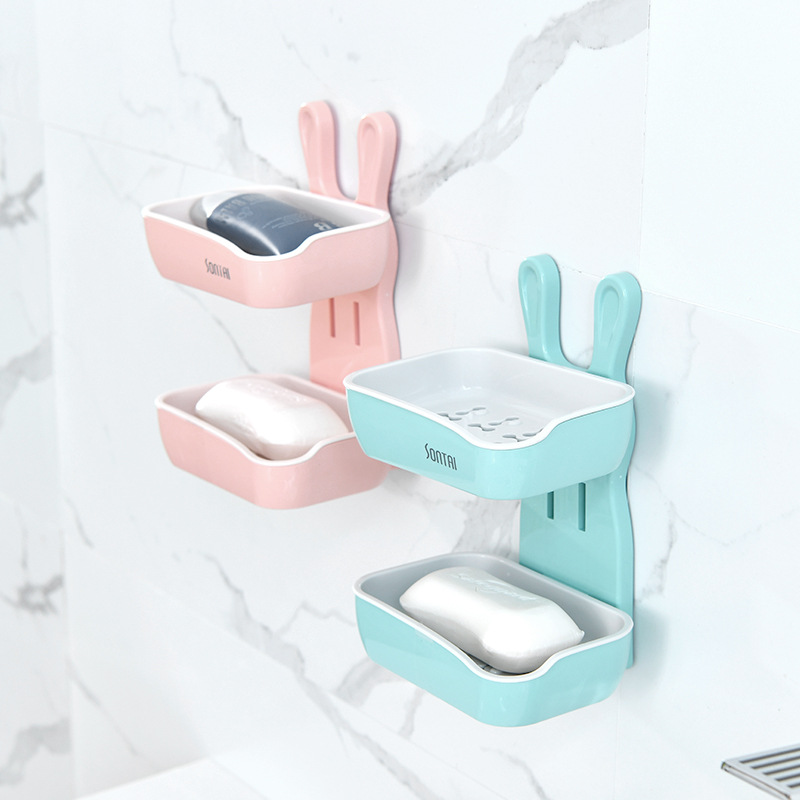 The fashionable and creative "Little White Rabbit" double-layer soap box is simple and convenient. It doesn't require drilling and leaves no marks. It can be used as a home bathroom soap box Application Scenario