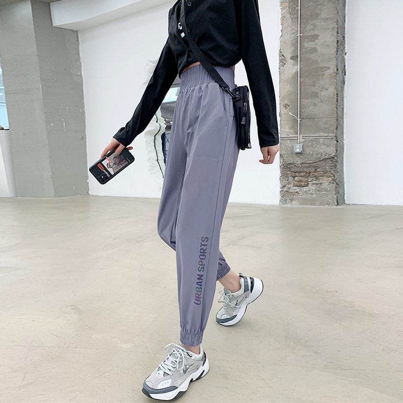 Ice Silk Quick-drying Pants Women's Spring and Autumn 2021 new loose black tight-fitting casual thin grey sportswear pants Summer