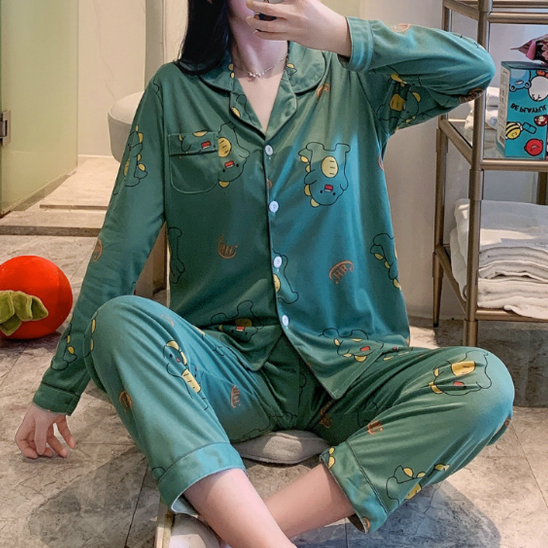 Spring new women's pajamas, cardigans, long-sleeved shirts, long pants, milk silk cartoon cute home wear, Thailand export wholesale details Picture
