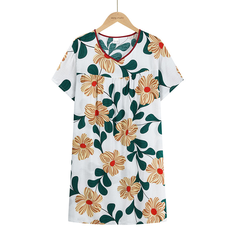 Summer dress for middle-aged female mothers, short-sleeved printed dress for middle-aged and elderly people, 2021 new style stylish plus-size top Item Picture