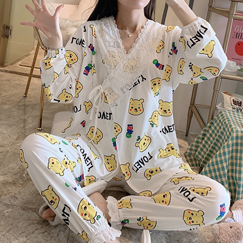 日系和服长袖月子服哺乳睡衣春夏季薄款产妇孕妇喂奶大码家居服