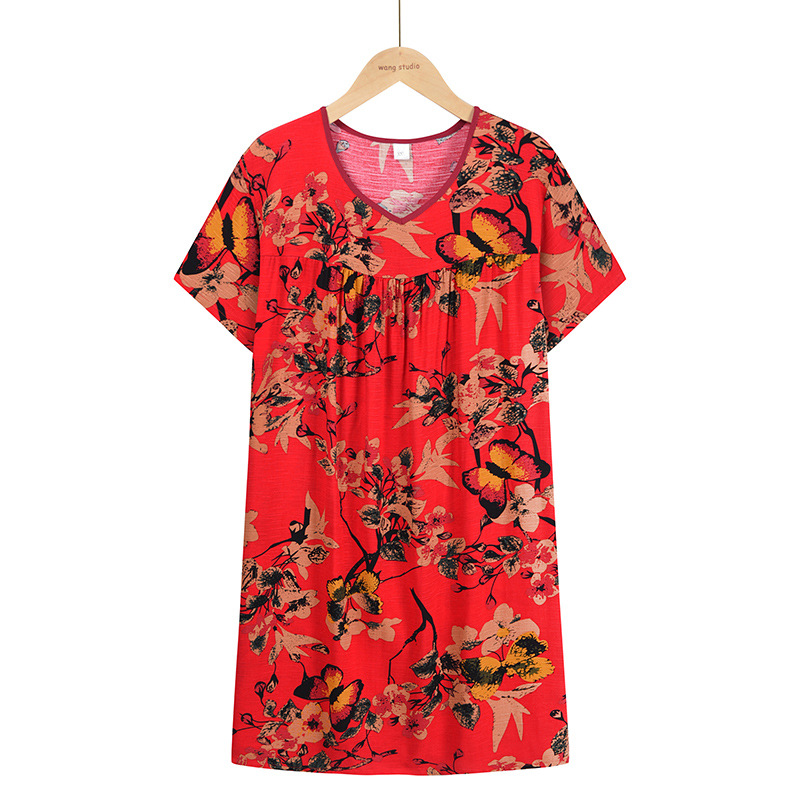 Summer dress for middle-aged female mothers, short-sleeved printed dress for middle-aged and elderly people, 2021 new style stylish plus-size top details Picture