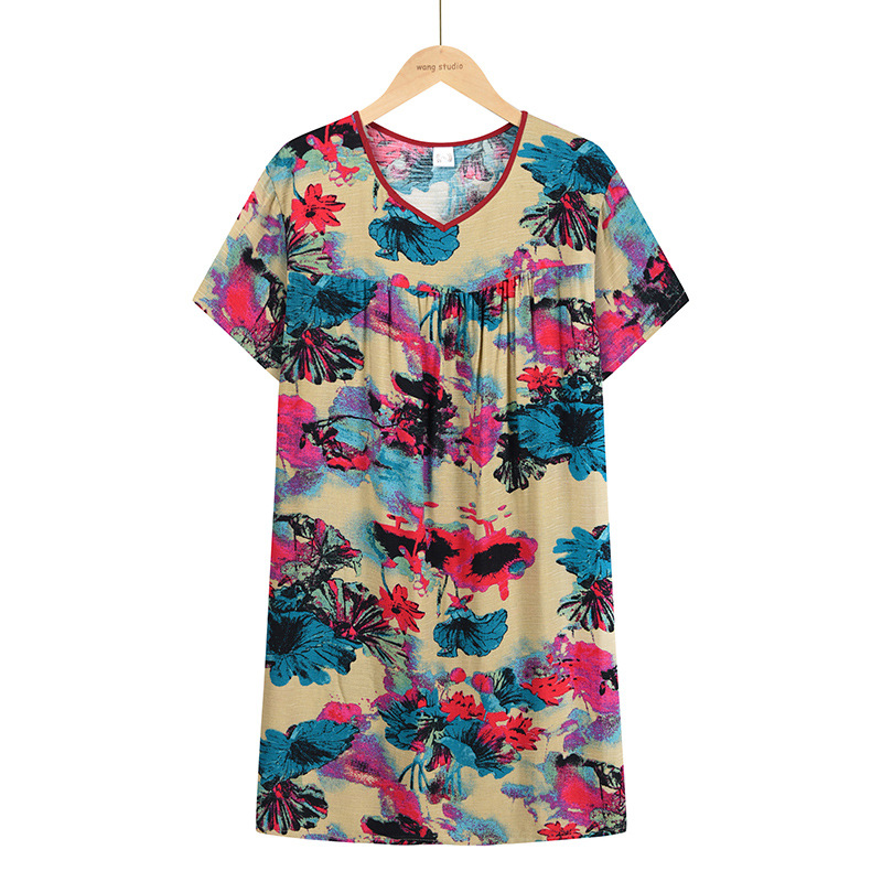 Summer dress for middle-aged female mothers, short-sleeved printed dress for middle-aged and elderly people, 2021 new style stylish plus-size top Application Scenario