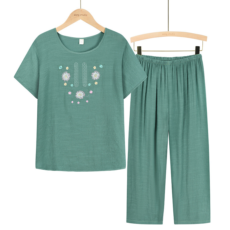 A loose, large-sized short-sleeved T-shirt for middle-aged and elderly women, a two-piece casual set of tops and pants for grandmothers Specification image