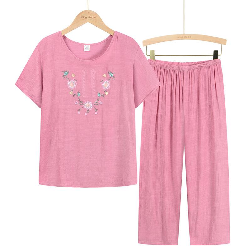 A loose, large-sized short-sleeved T-shirt for middle-aged and elderly women, a two-piece casual set of tops and pants for grandmothers details Picture