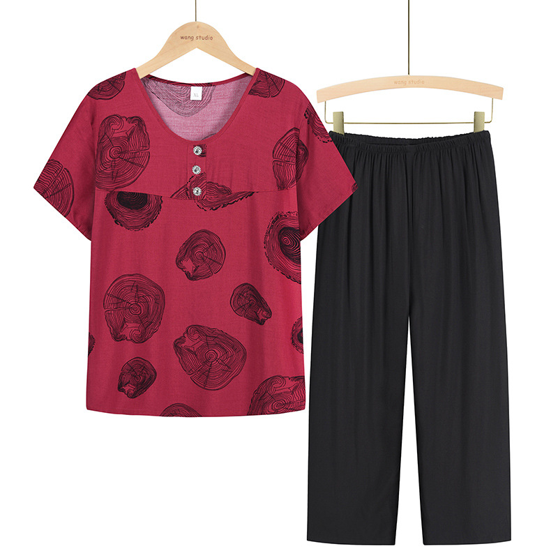 Summer clothing sets for mothers aged 40 to 60, short-sleeved T-shirts and tops for middle-aged women, and summer clothing for women's wear for the elderly details Picture