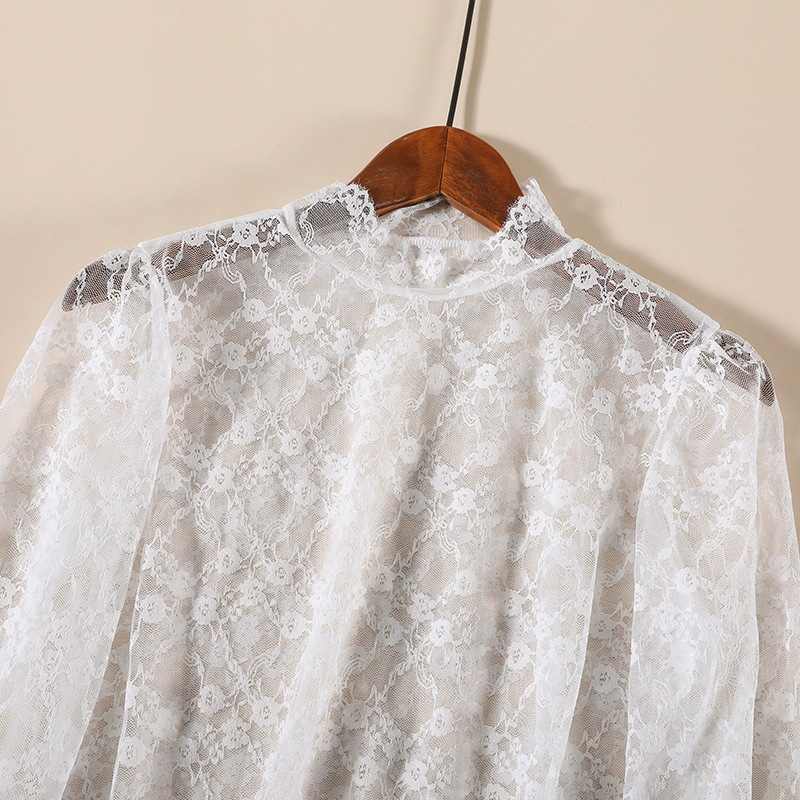 Lace base layer, spring style women's long-sleeved top, paired with a plate-sized top on chiffon, stylish and slimming, loose and plump girl French women's wear Specification image