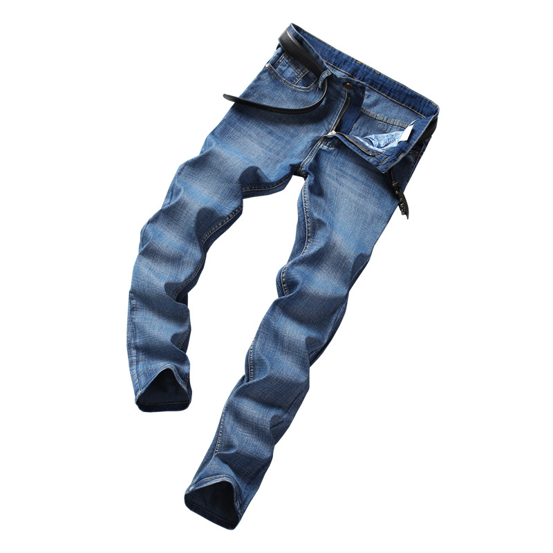 Four-season jeans, men's slim-fit straight jeans, men's Korean-style large-sized stretch pants, trendy spring style Item Picture