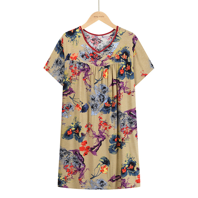 Summer dress for middle-aged female mothers, short-sleeved printed dress for middle-aged and elderly people, 2021 new style stylish plus-size top Specification image